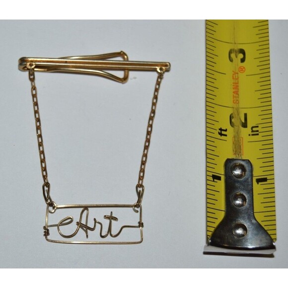 Nice Vintage Custom "ART" Freeform Name Artist Chain Tie Bar Clasp Rare - Picture 4 of 4